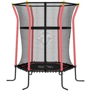 HOMCOM Kids Trampoline Mini Bouncer with Enclosure Safety Net For Ages 3-10 Years - Red