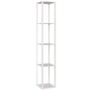 HOMCOM RGB LED Floor Lamp with Shelves, Modern Dimmable Standing Lamp with Remote Control, Adjustable Brightness & Speed for Living Room, Bedroom, Office, White