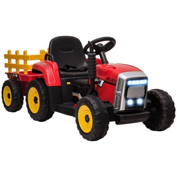 HOMCOM Ride On Tractor, Battery Powered Electric Car, with Detachable Trailer, Remote Control, Music – Red HOMCOM Ride On Tractor, Battery Powered Electric Car, with Detachable Trailer, Remote Control, Music – Red