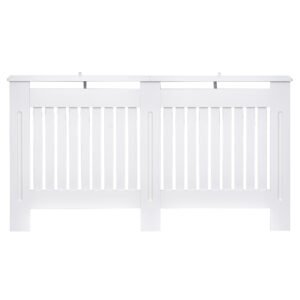 HOMCOM Slatted Radiator Cover Painted Cabinet MDF Lined Grill in White (152L x 19W x 81H cm)