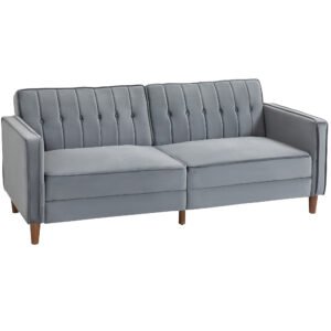 HOMCOM Velvet-Feel Three-Seater Sofa Bed with Wooden Legs, 300 kg - Dark Grey