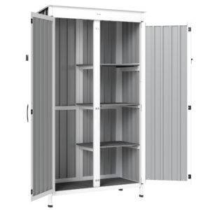 Outsunny Outdoor Storage Cabinet with Removable Shelves, Garden Tool Shed with Asphalt Roof, White and Black
