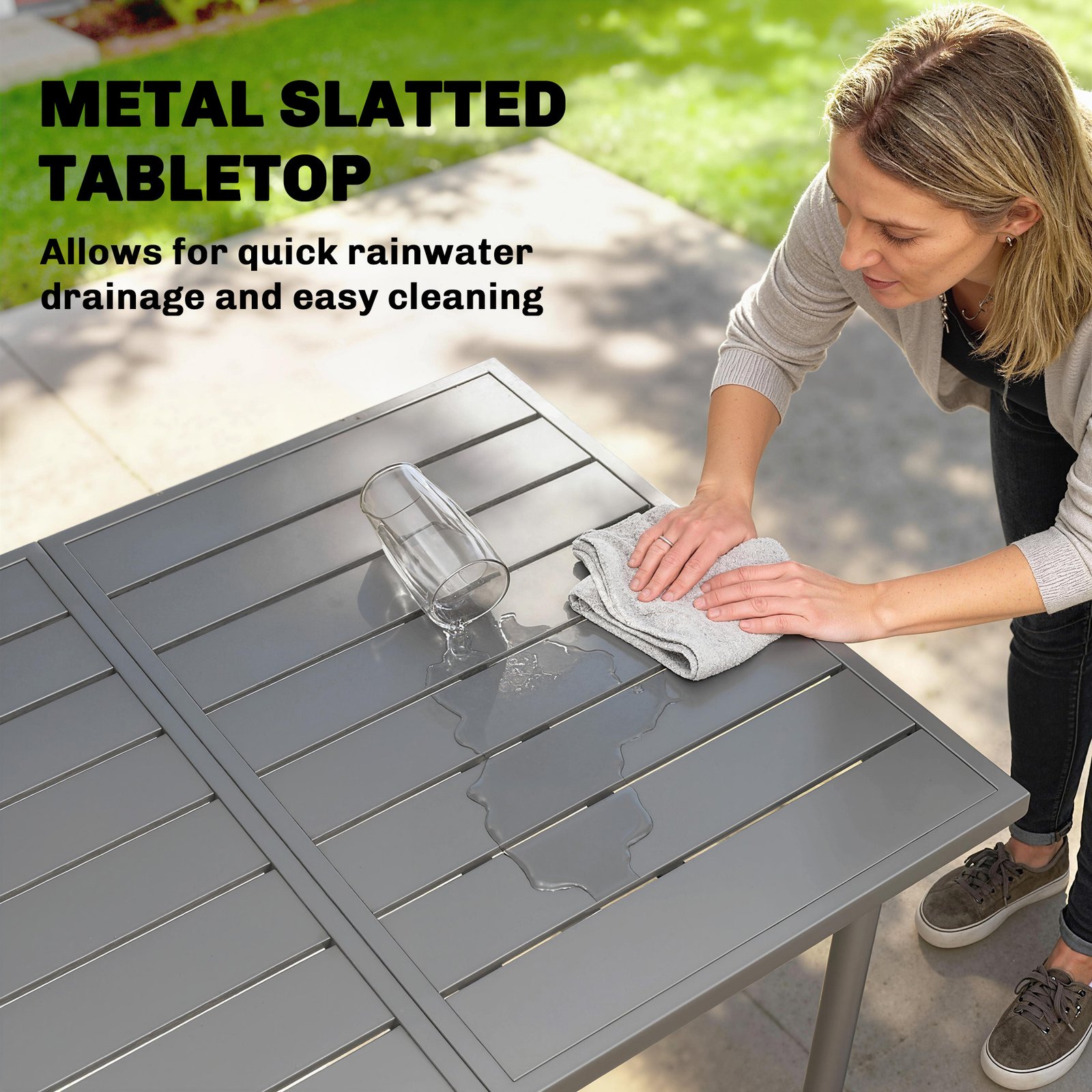 Outsunny Garden Dining Table for 6 Person, 165 x 80 cm Rectangular Outdoor Dining Table with Slatted Top - Image 5