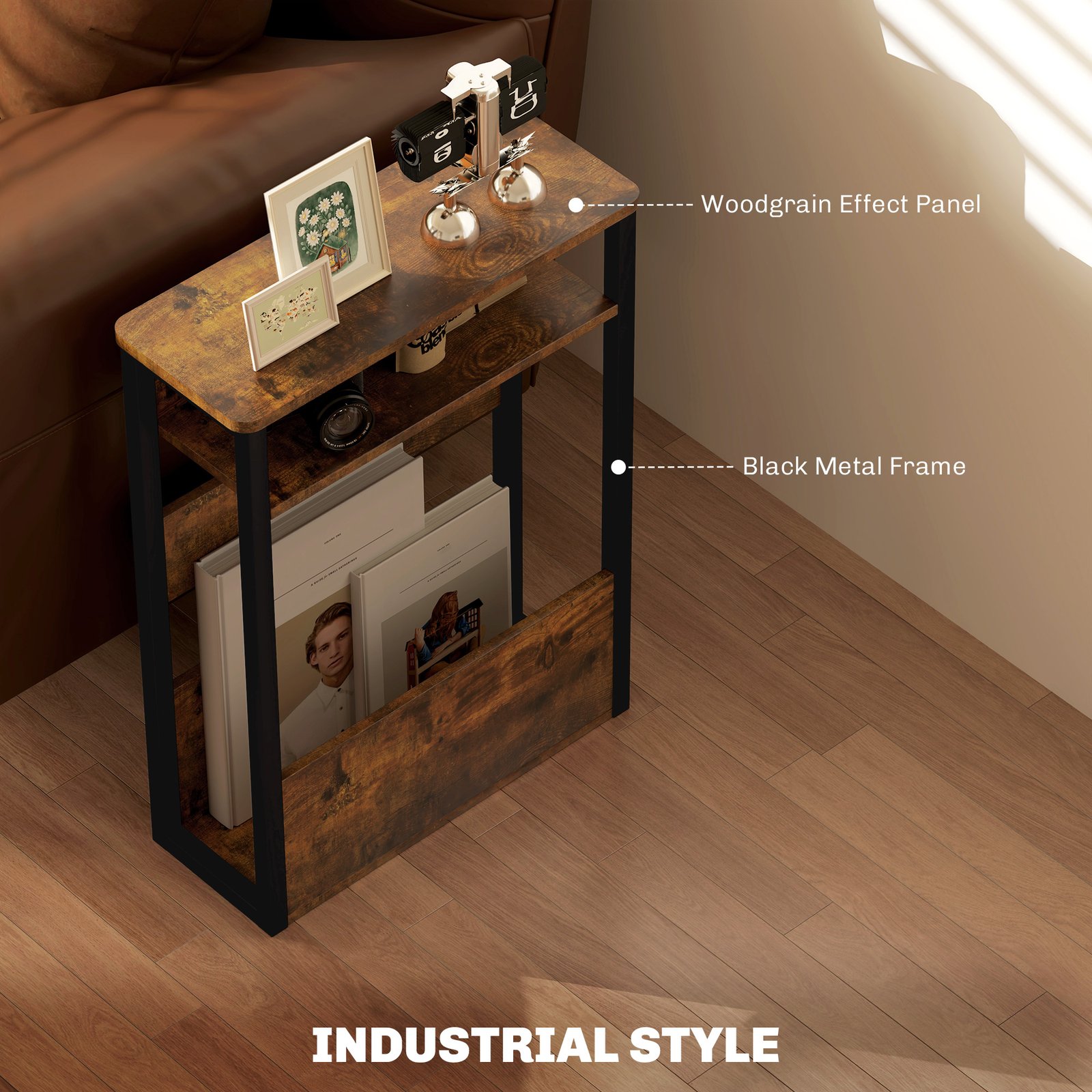 HOMCOM Industrial-Style Side Table - Black/Brown - Image 7