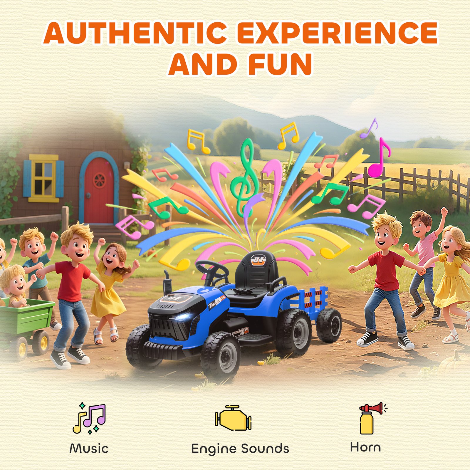 AIYAPLAY 12V Ride on Tractor and Trailer with Remote Control, Music, Shifter, Start-Up Sound, for Kids Ages 3-8 Years, Blue - Image 8
