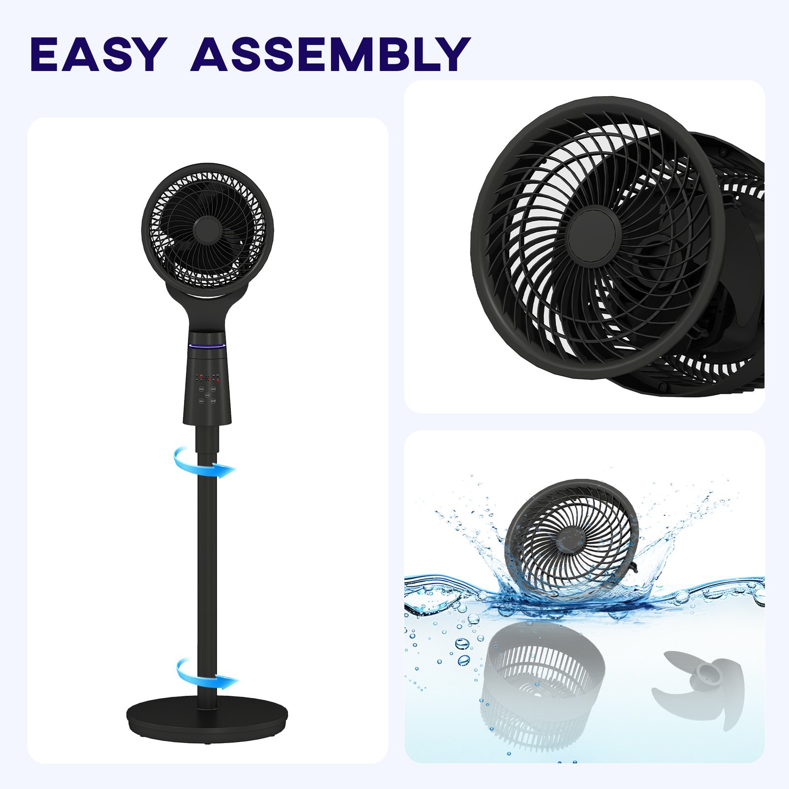 HOMCOM Pedestal Air Circulation Fan with Oscillating, Light Off, Black - Image 8