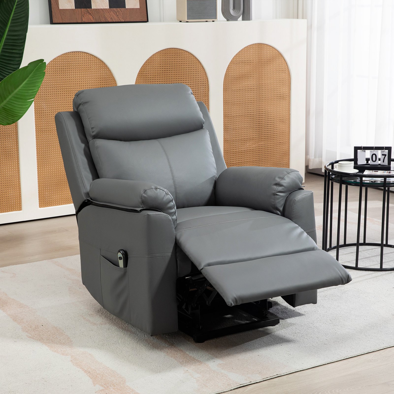 HOMCOM Faux Leather 70° Electric Riser Recliner Chair, Charcoal Grey - Image 8