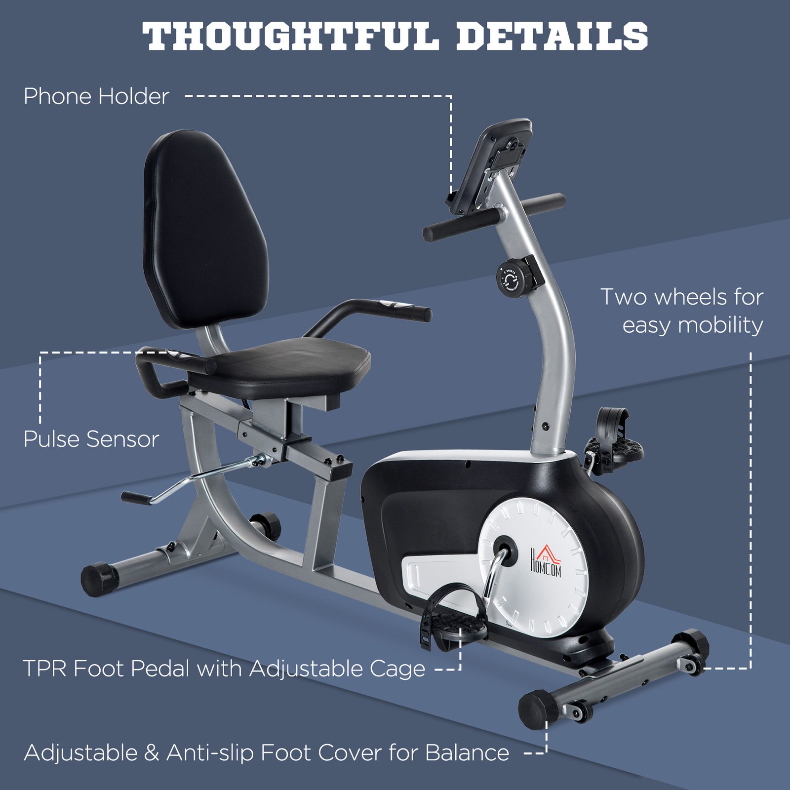 HOMCOM Exercise Bike with LCD Display, Stationary Bike with Quiet 8-Level Magnetic Resistance, Adjustable Seat and Backrest, Indoor Cycling Exercise Equipment for Home Gym Fitness Workout Training - Image 7