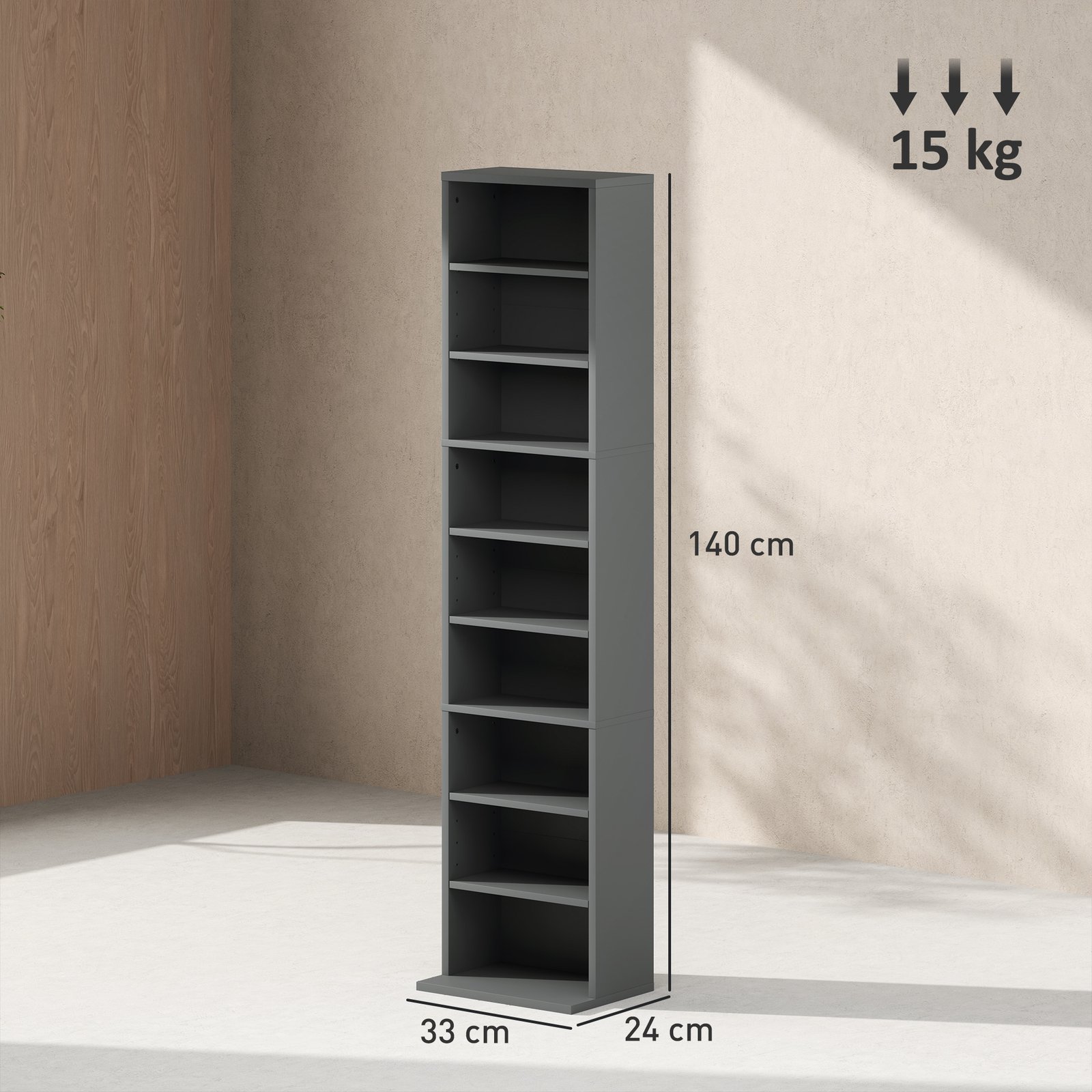 HOMCOM 260 Narrow CD Storage Unit - Grey - Image 3
