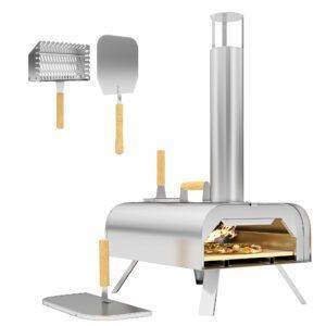 Outsunny Outdoor Pizza Oven, Portable Wood Pellet Pizza Oven with Pizza Stone and Peel, Foldable Legs, Chimney, 12 Inch Wood Fired Pizza Maker for Outdoor Cooking, Stainless Steel