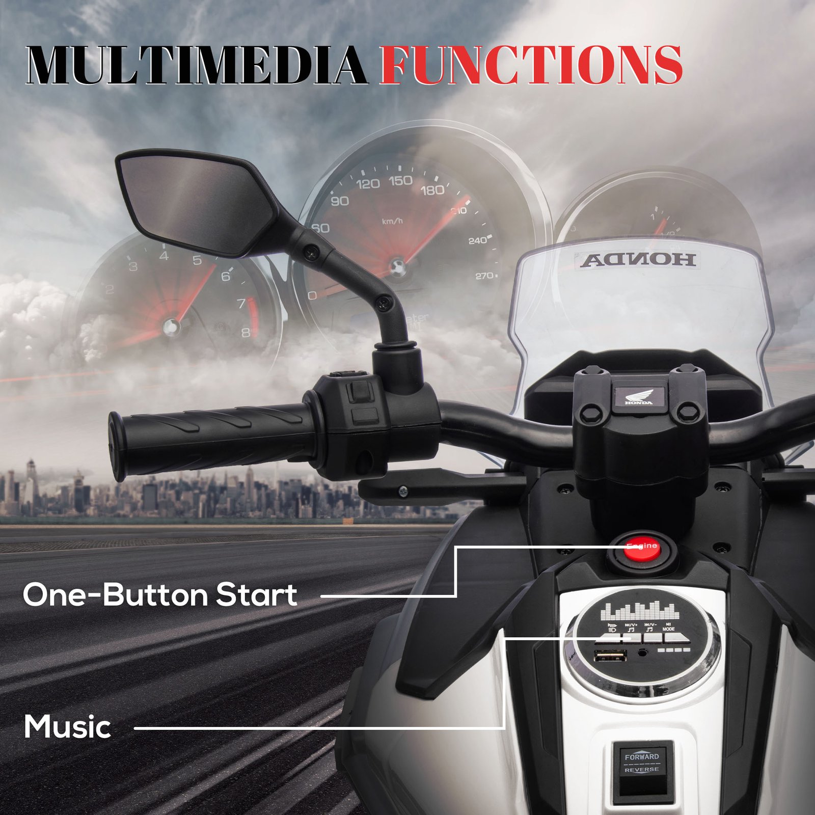 AIYAPLAY 12V Honda Licensed Kids Electric Motorbike w/ Music, Headlights, Early Education Function, for Ages 3-6 Years, White - Image 5