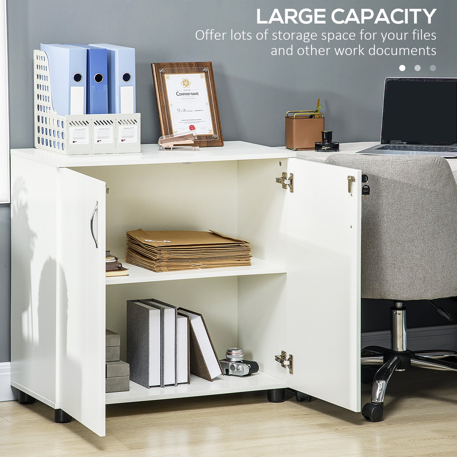 Vinsetto Two-Tier Locking Office Storage Cabinet - White - Image 4