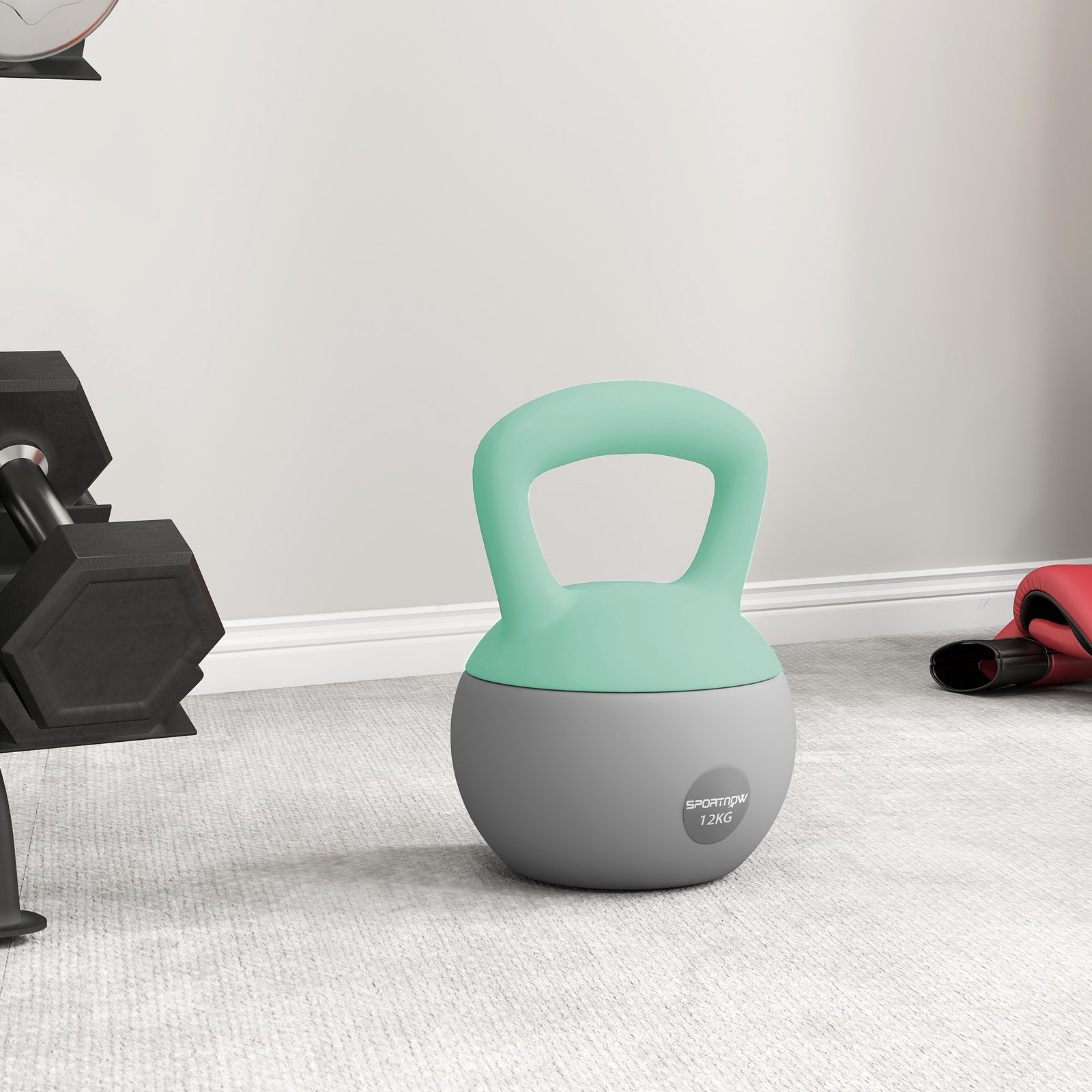 SPORTNOW 12KG Soft Kettlebell, Kettlebell with Non-Slip Handle for Home Gym, Weight Lifting, Strength Training, Green/Grey - Image 7