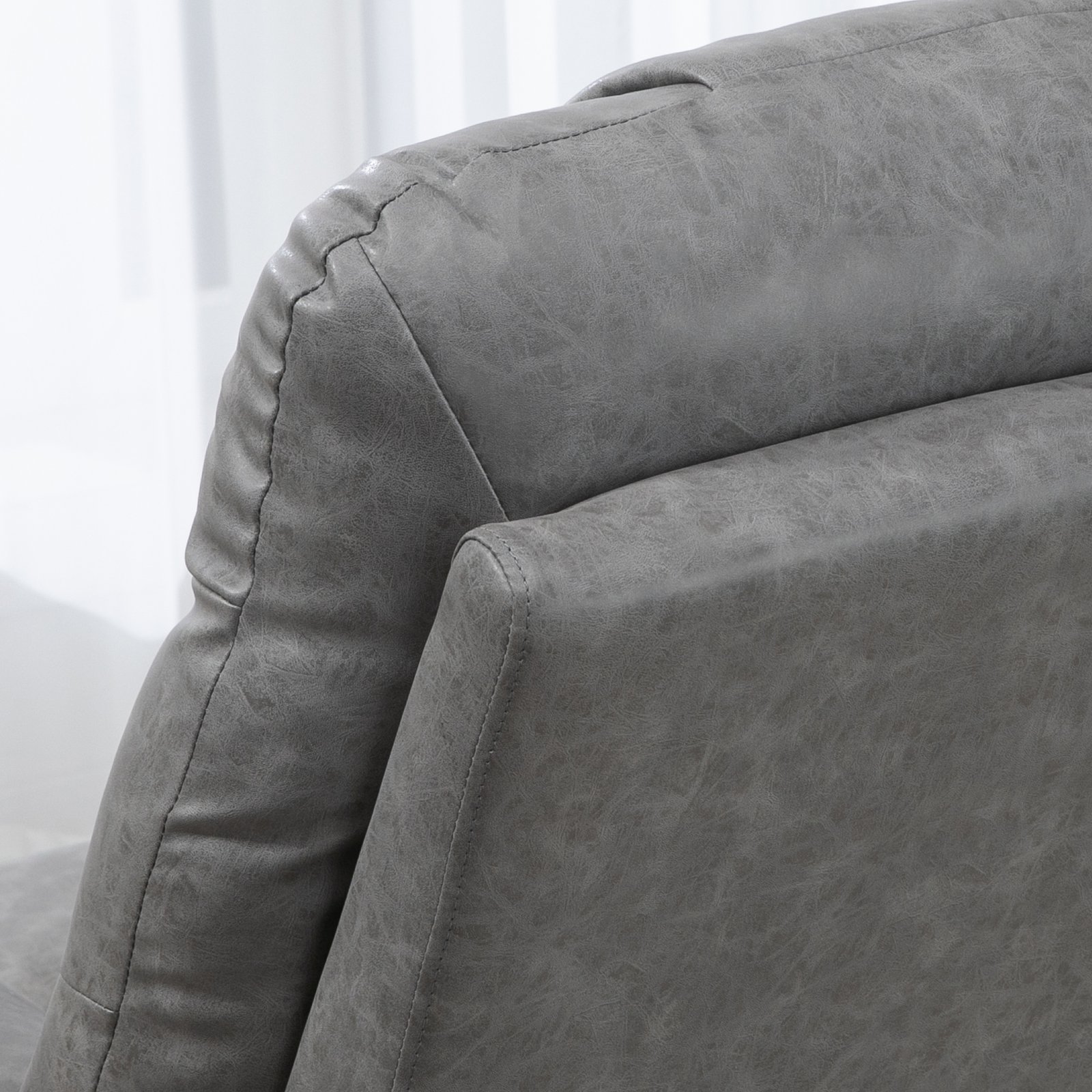 HOMCOM Thick Padded Faux Leather Recliner Armchair - Light Grey - Image 9