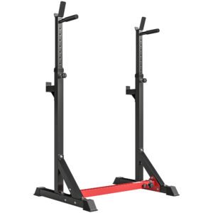 HOMCOM Barbell Rack, Width and Height Adjustable Dip Stand, Bench Press Rack for Home Gym Weight Lifting Fitness Workout, Max Load 150kg