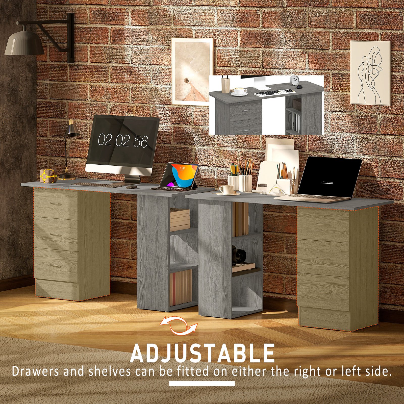 HOMCOM Computer Desk with Drawers, Home Office Desk, Writing Table, PC Workstation with 3 Storage Shelves for Working, Study, 120 x 49 x 72 cm, Grey - Image 6