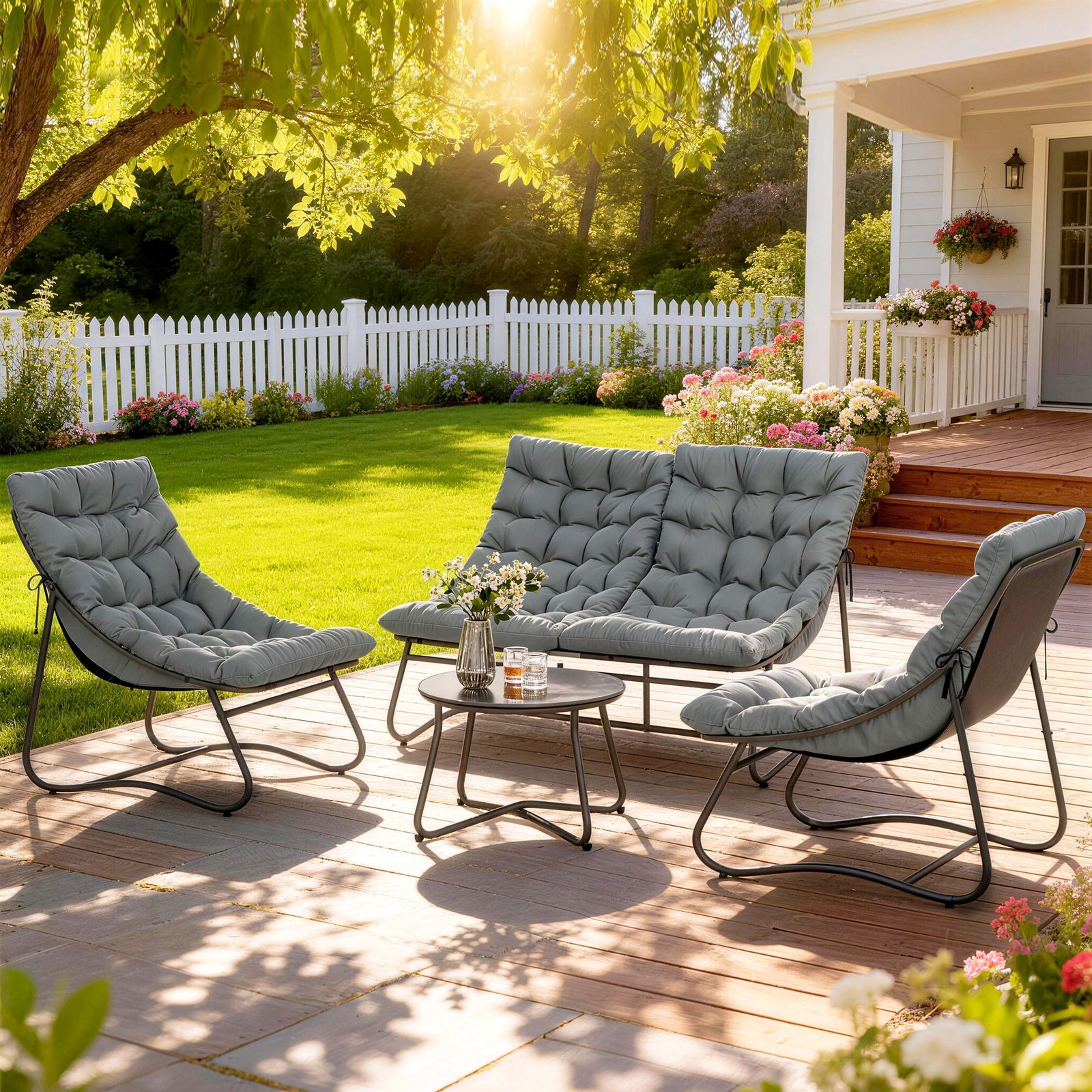Outsunny Four-Piece Curved Seat Garden Sofa Set - Grey/Black - Image 8