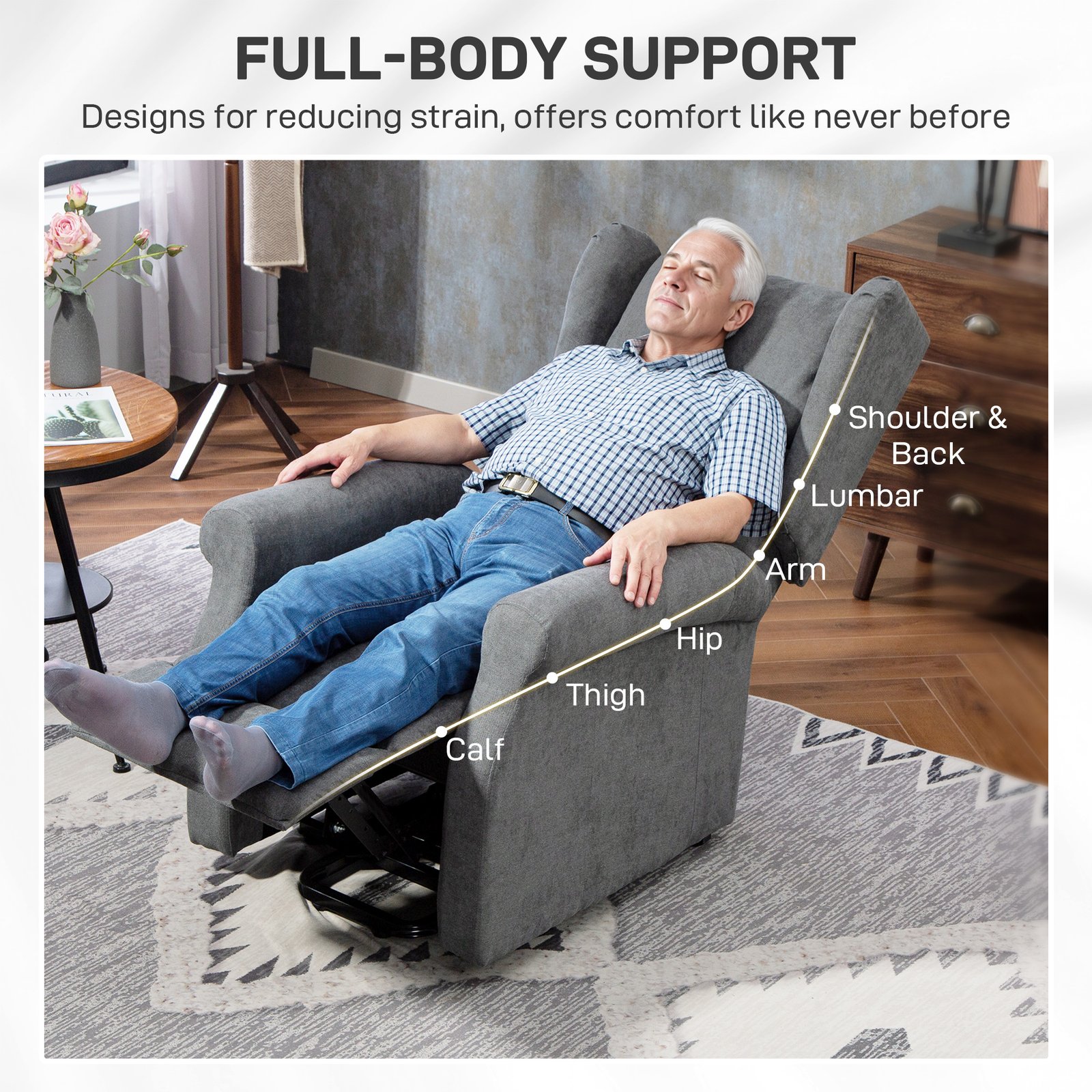 HOMCOM Power Lift Recliner Armchair, Electric Lift Chair for Elderly, Fabric Riser and Reclining Chair with Remote Control, Side Pockets, Extended Footrest, for Living Room, Charcoal Grey - Image 8