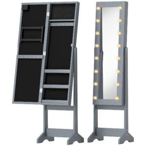 HOMCOM Freestanding Mirrored Jewellery Storage Cabinet - Grey