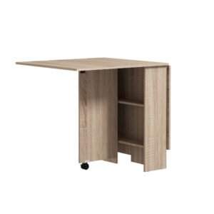 HOMCOM 80-140 cm Folding Dining Table for 4-6 People, Drop Leaf Table with 2-Tier Shelves, Rolling Casters, for Small Spaces, Kitchen, Flat, Dining Room, Natural