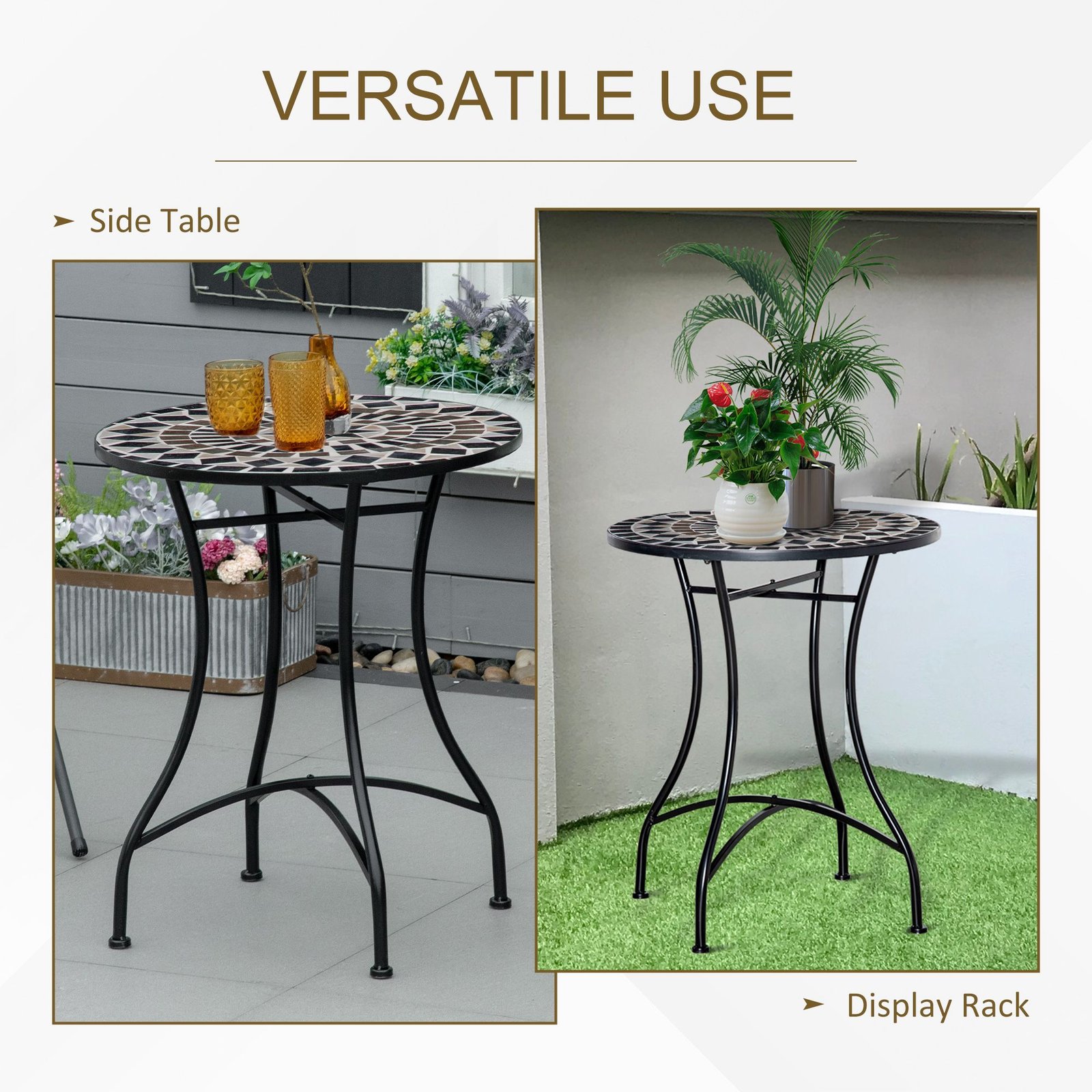 Outsunny ?60cm Mosaic Outdoor Patio Table - Black - Image 4