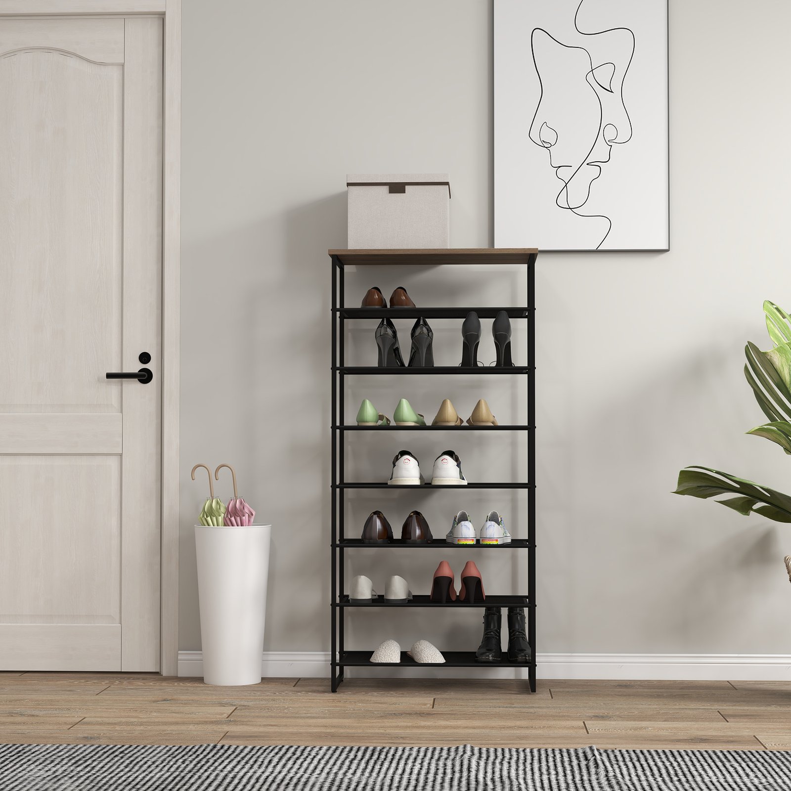 HOMCOM 8-Tier Shoe Rack, Shoe Storage Organizer with Mesh Shelves, Free Standing Shoe Shelf Stand for 21-24 Pairs of Shoes for Entryway, Hallway, Closet, Grey - Image 7