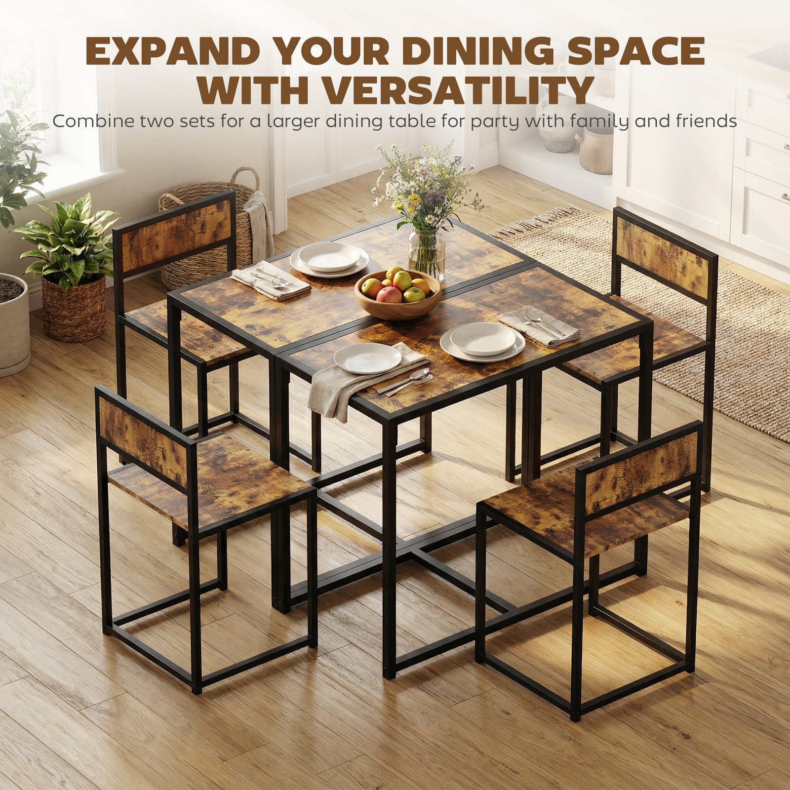 HOMCOM 3 Piece Table Stool Set - Rustic Brown - Image 7