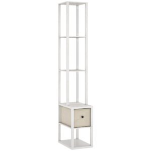 HOMCOM Floor Lamp with Shelves, LED Column Modern Standing Lamp with Fabric Drawer, Adjustable Brightness, Foot Switch for Living Room, Bedroom, Office, White