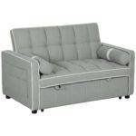 HOMCOM Two-Seater Linen-Look Sofa Bed – Light Grey