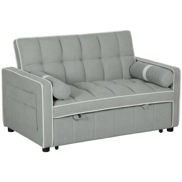 HOMCOM Two-Seater Linen-Look Sofa Bed – Light Grey