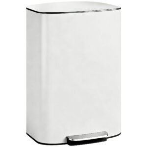 HOMCOM 50L Kitchen Bin with Soft-Close Lid and Stay-Open Function, Stainless Steel Pedal Bin with Removable Inner Bucket, Carry Handle for Kitchen, Office, Home, Cream