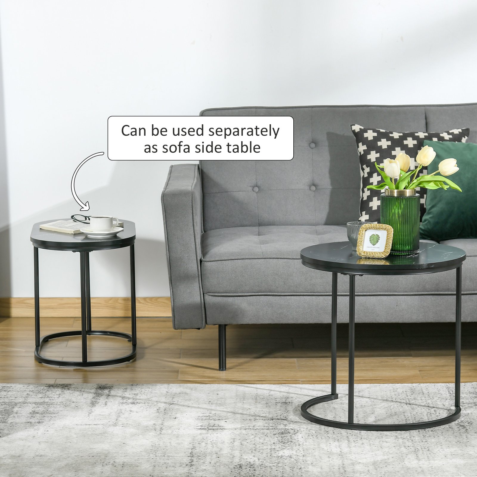 HOMCOM Marble-Effect Nest of Tables - Black/White - Image 7