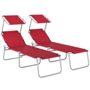 Outsunny Outdoor Foldable Sun Lounger Set of 2, 4 Level Adjustable Backrest Reclining Sun Lounger Chair with Angle