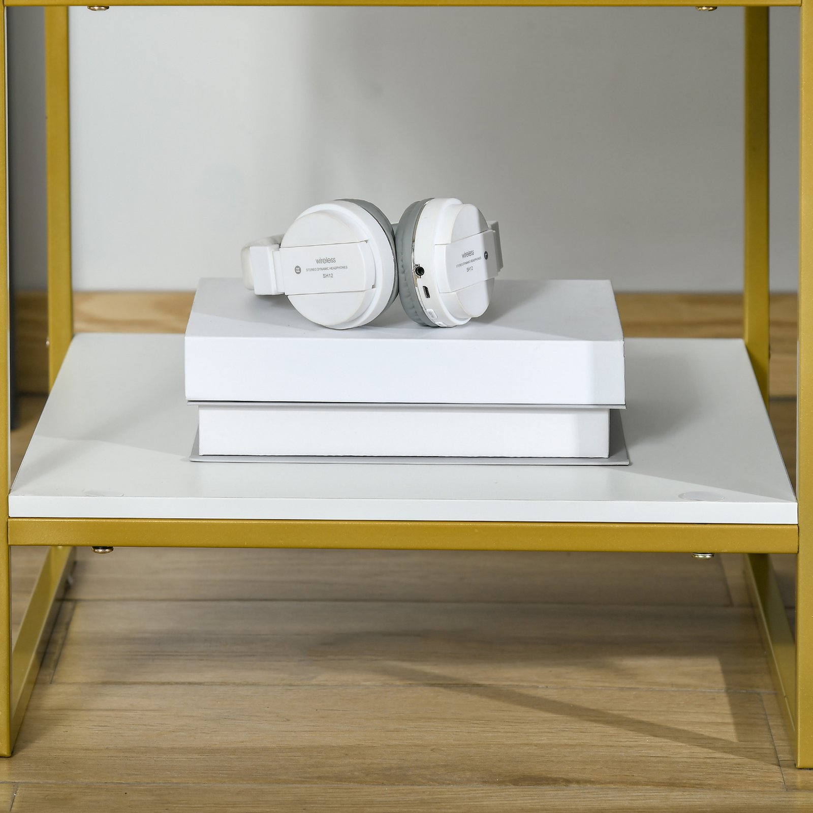 HOMCOM Modern Bedside Table, Nightstand with Drawer Shelf, Side Table for Living room, Bedroom White and Gold, Set of 2 - Image 7