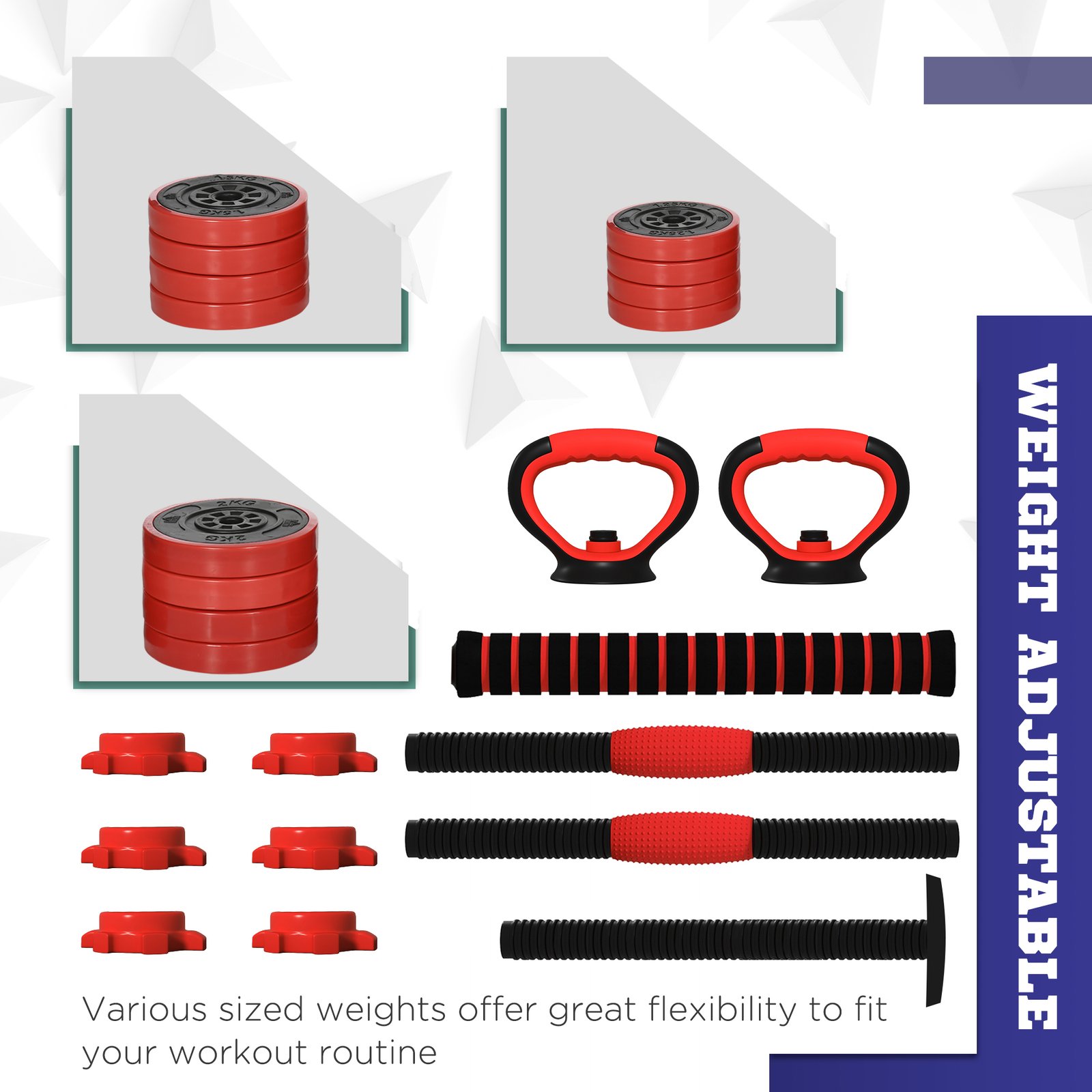 SPORTNOW 20kg 6-In-One Adjustable Weight Dumbbells Set, Barbell, Kettlebell, Push Up Stand - Red - Image 5