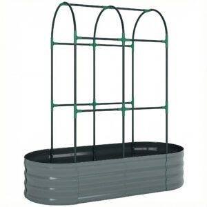 Outsunny Galvanised Raised Garden Bed with Arched Trellis, 4 x 2 x 4.6ft Metal Raised Bed for Garden with Open Bottom, Dark Grey