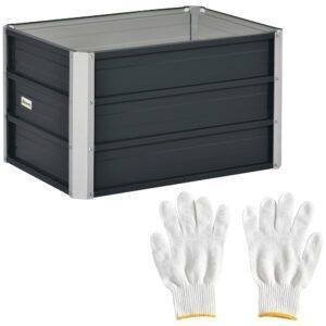Outsunny 108L Raised Garden Bed, Galvanized Steel Elevated Planter Box w/ Installation Gloves for Backyard, Patio to Grow Vegetables, Herbs, and Flowers, 66 x 47 x 40cm, Grey