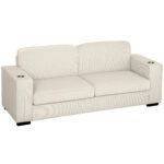 HOMCOM Three-Seater Corduroy Sofa – Cream White