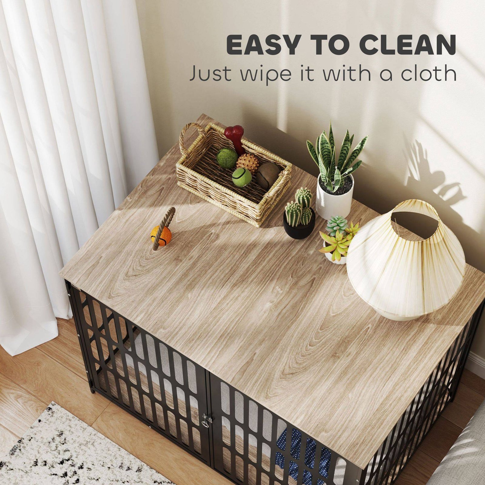 PawHut Dog Crate Furniture with Anti-Chew Resistant Mesh, Anti-Escape Single Door, for Extra Large Dogs, 118 x 80 x 92 cm - Image 7