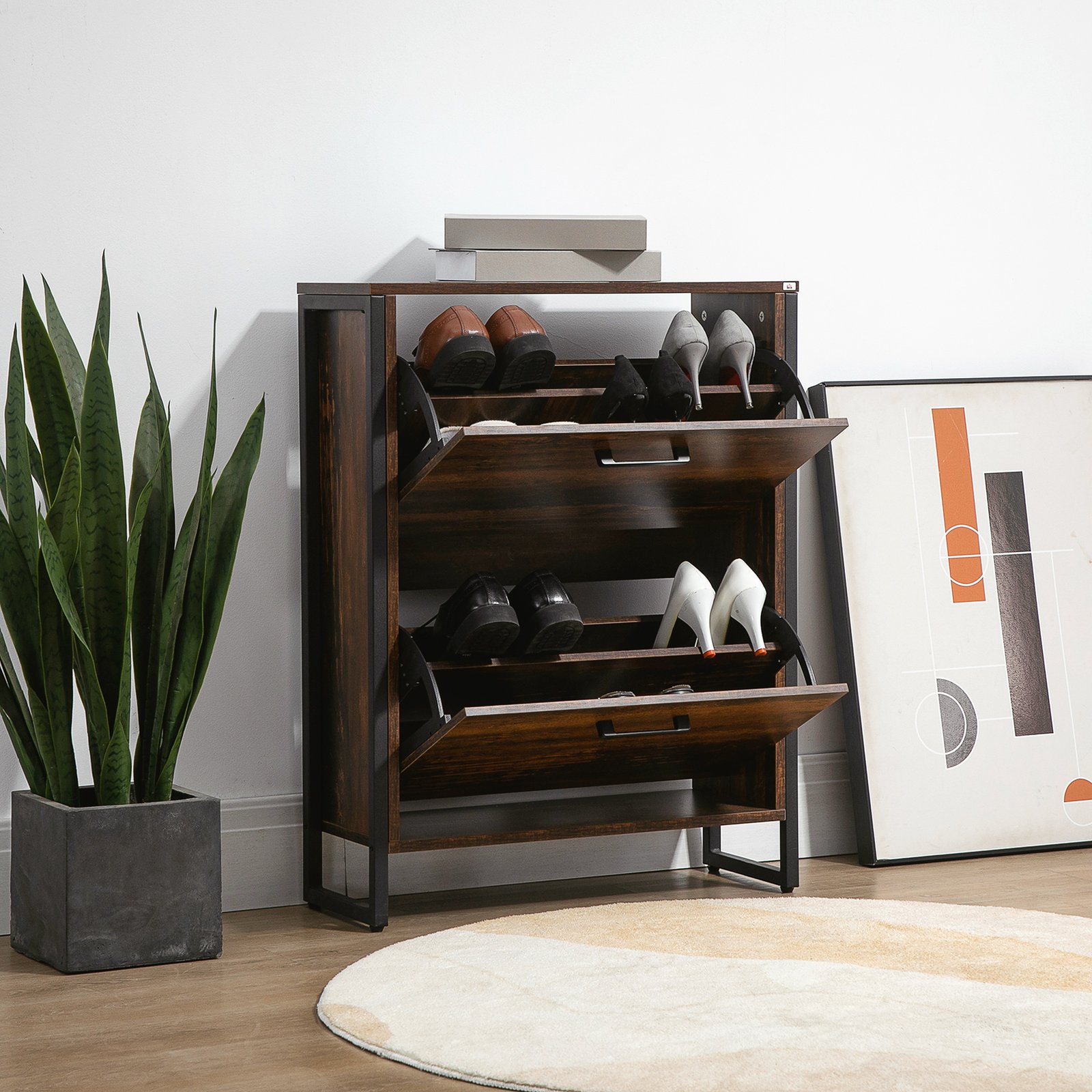 HOMCOM 12-Shoe, Two-Door Storage Cabinet - Wood-Effect - Image 7