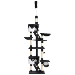 PawHut Floor-to-Ceiling Cat Tree for Indoor Cats, 240-260cm Adjustable Cat Tree - White
