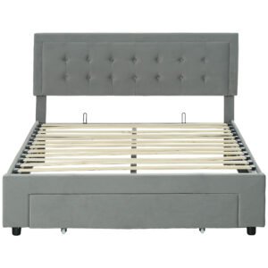 HOMCOM Double Size Ottoman Bed Frame 140W x 193.5D x 95Hcm with Front Drawer - Grey