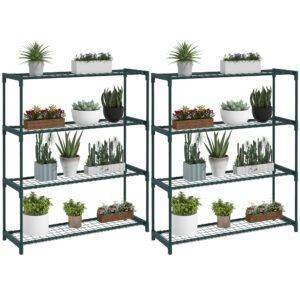 Outsunny Modern Plant Stand, 4-Tier Planter Holder with Steel Frame, Outdoor Flower Display Rack for Potted Plants Garden Balcony Decor, Dark Green
