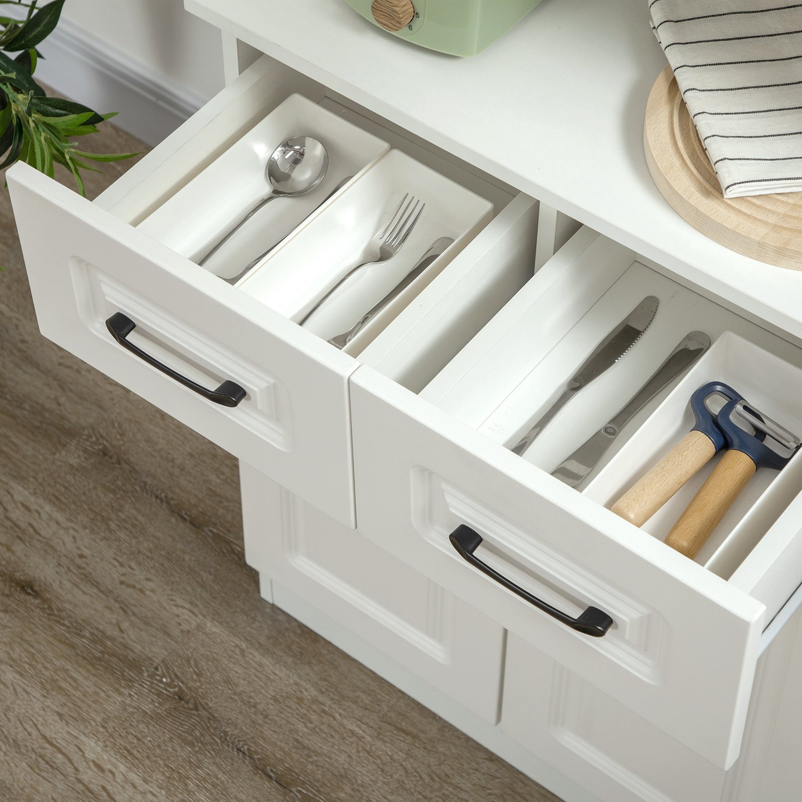 HOMCOM Kitchen Cupboard, Freestanding Storage Cabinet with 2 Adjustable Shelves, 2 Drawers and Open Counter for Living Room, Dining Room, 168cm, White - Image 8