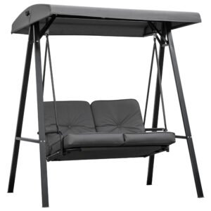 Outsunny 2 Seater Garden Swing Chair with Adjustable Tilting Canopy, Outdoor Hammock Bench with Steel Frame for Patio, 144 x 117 x 173 cm, Grey