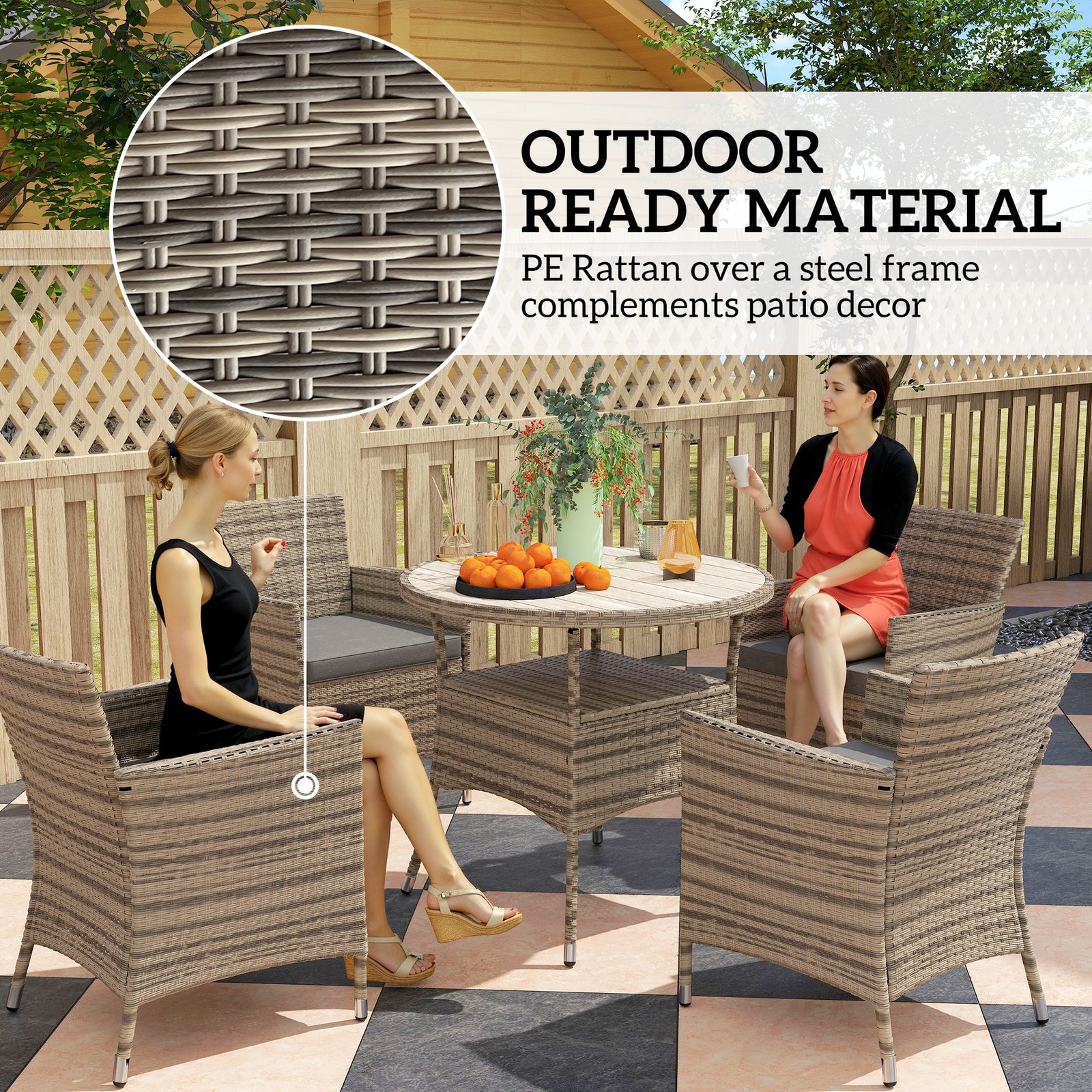 Outsunny Five-Piece Rattan Garden Set, with Two-Tier Table - Grey - Image 7