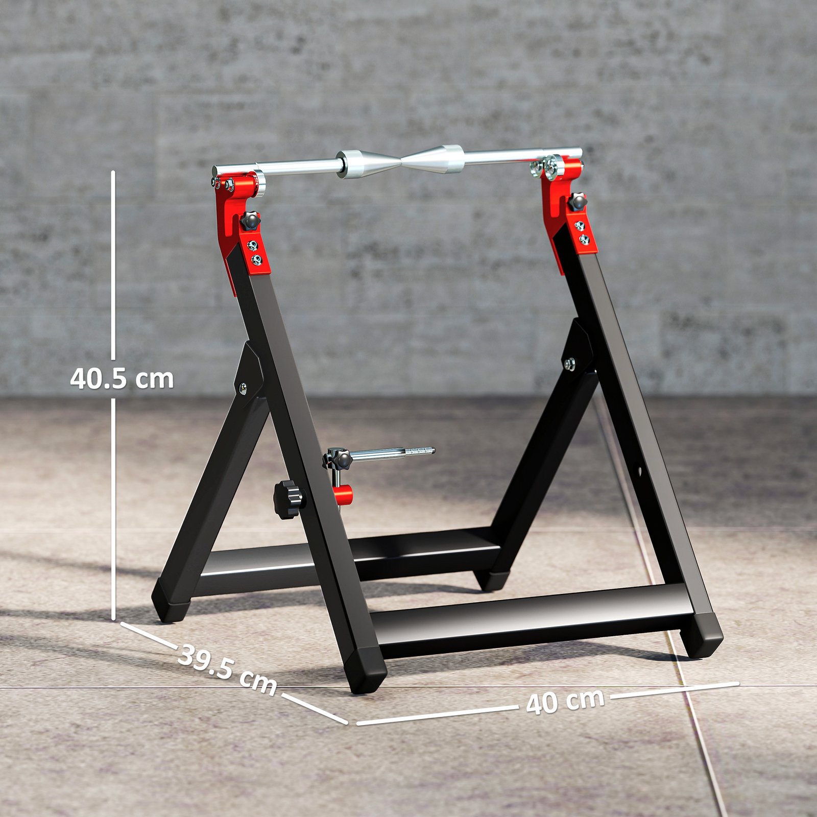 HOMCOM Foldable Motorcycle Wheel Balancer Truing Stand with Spoke Wrench, Steel Bike Tyre Rim Balancing Stand with Aluminium Shaft, Fits Wheels up to 23" in Diameter, 5" in Width, Black - Image 3