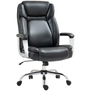 HOMCOM Ergonomic Office Chair, Heavy Duty Faux Leather Desk Chair with Tilt Function, Adjustable Height, 227kg 500LBS Swivel Computer Chair for Home Study, Black