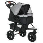 PawHut Dog Stroller Pram, 3-Wheel Foldable Pet Stroller with Invisible Sky Roof, for Small Dogs & Cats, Red