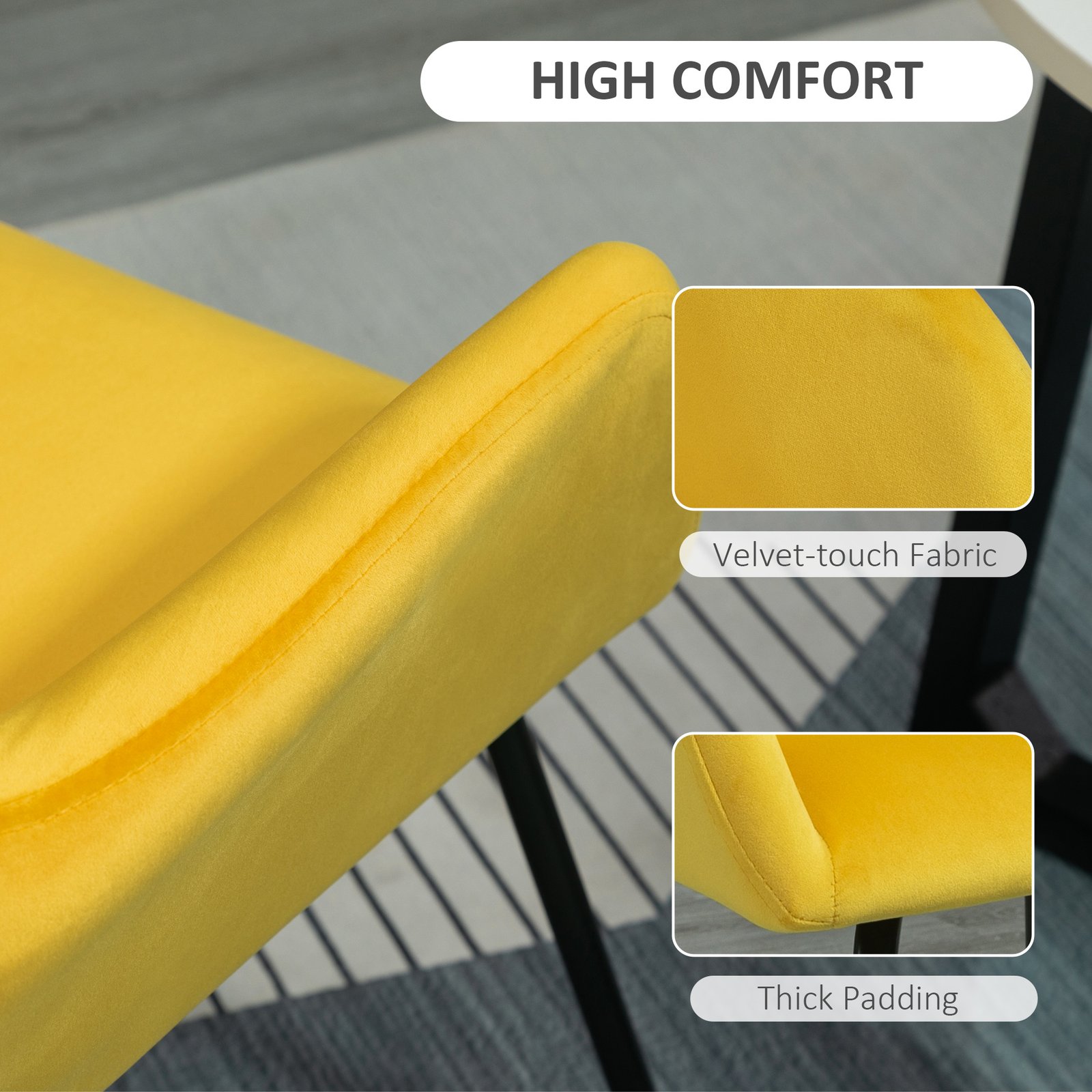 HOMCOM Modern Arm Chair Upholstered Accent Chair with Metal Base for Living Room Yellow - Image 5